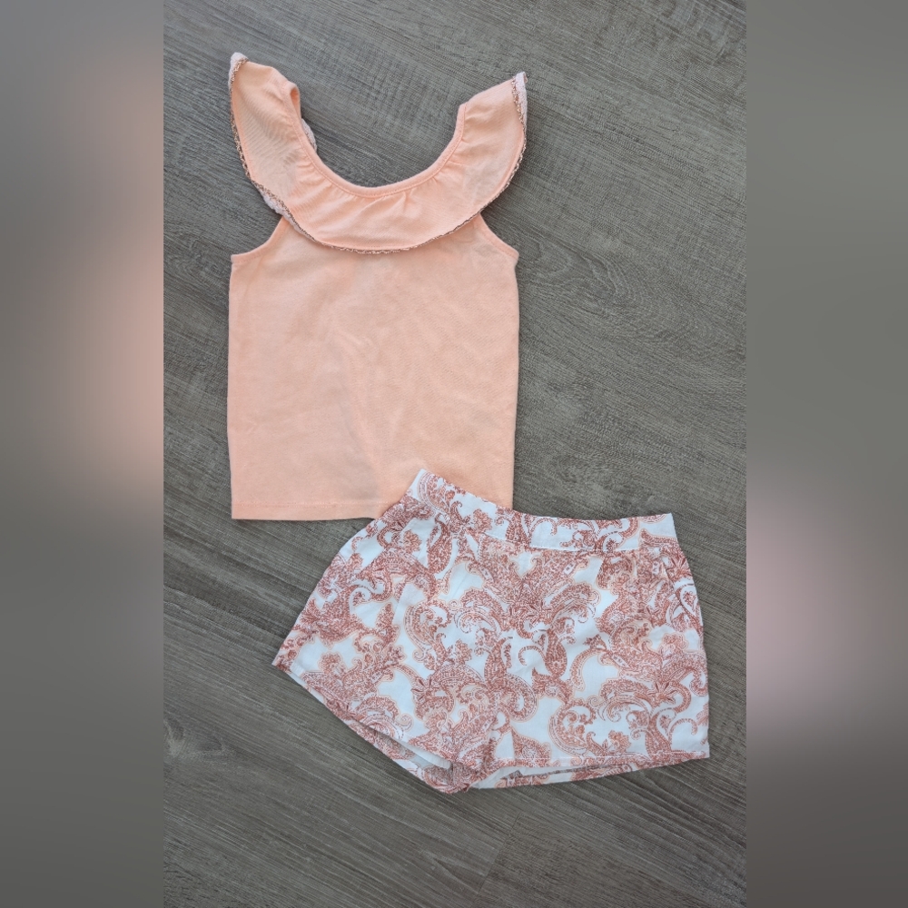 Janie and Jack Peach and White Kids Tank And Short Set